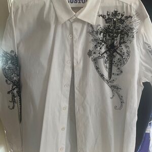 Men's White Graphic Button Down Shirt